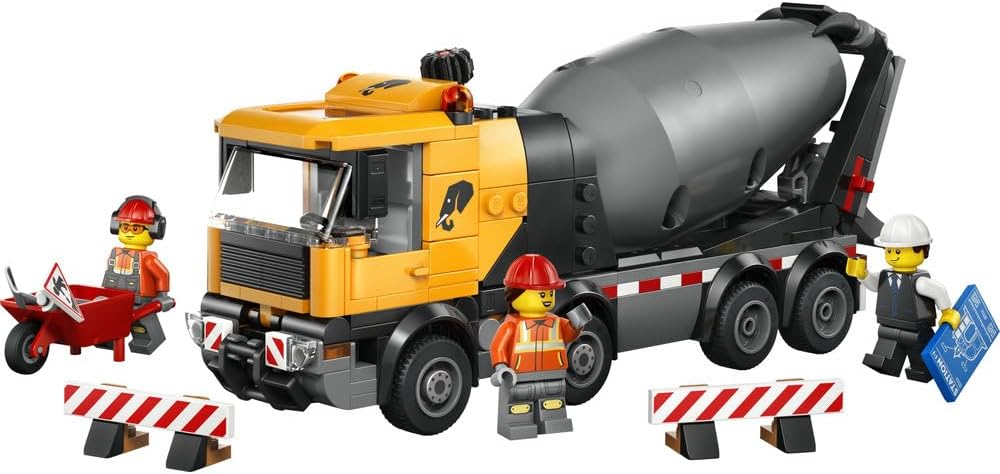 LEGO - 60478 City Cement Mixer Truck Toy - Educational Construction Site Vehicle Model w/ 3 Minifigures, Rotating Drum & Pouring Function - Birthday Gift Idea for 7+ Year Old Boys