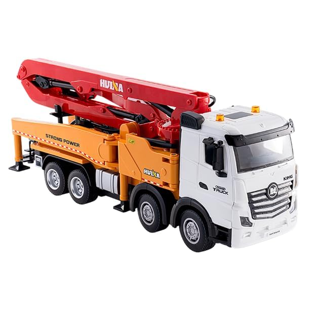 HUINA 1381 1:18 RC Concrete Pump Truck | 11CH 2.4GHz Semi-Alloy 4WD Engineering Vehicle with Water Spray, Lights & Sound