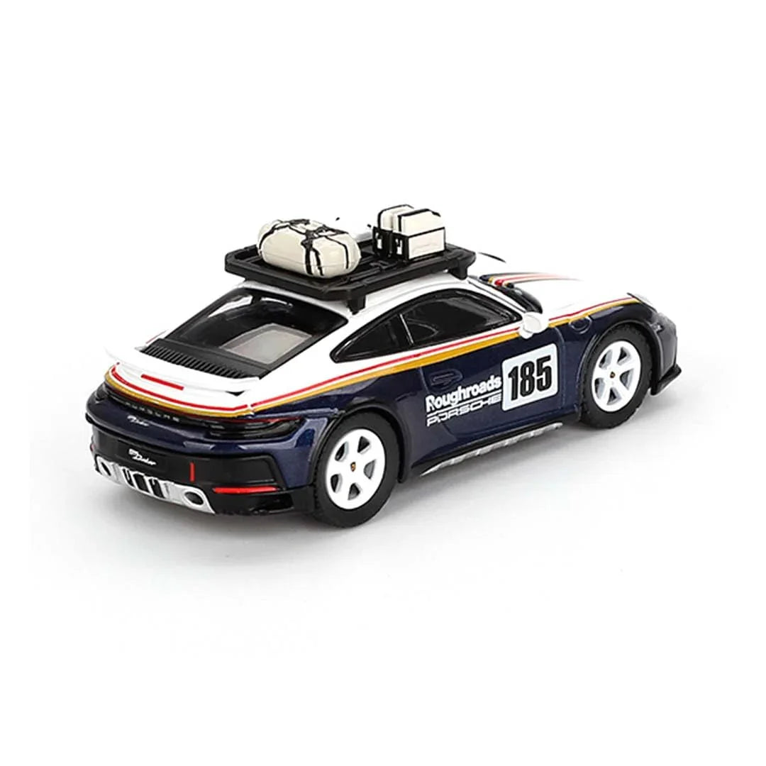 Mini GT Die Cast Collectrors Model Cars: (Porsche 911 Dakar Rallye Design Package White/Gentian Blue Metallic) - Jaiman Toys