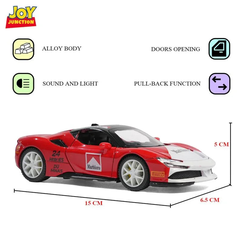 JOY JUNCTION Ferrari Marlboro 1:32 Alloy Die-Cast Model Car – Pull Back Toy Car with Openable Doors, Light & Music (Multicolor) - Jaiman Toys
