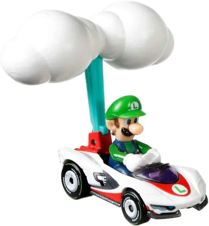 Hot Wheels Mario Kart Luigi Die Cast Car | P-Wing Kart with Cloud Glider | 1:64 Collectible Racing Toy | 3+ Years