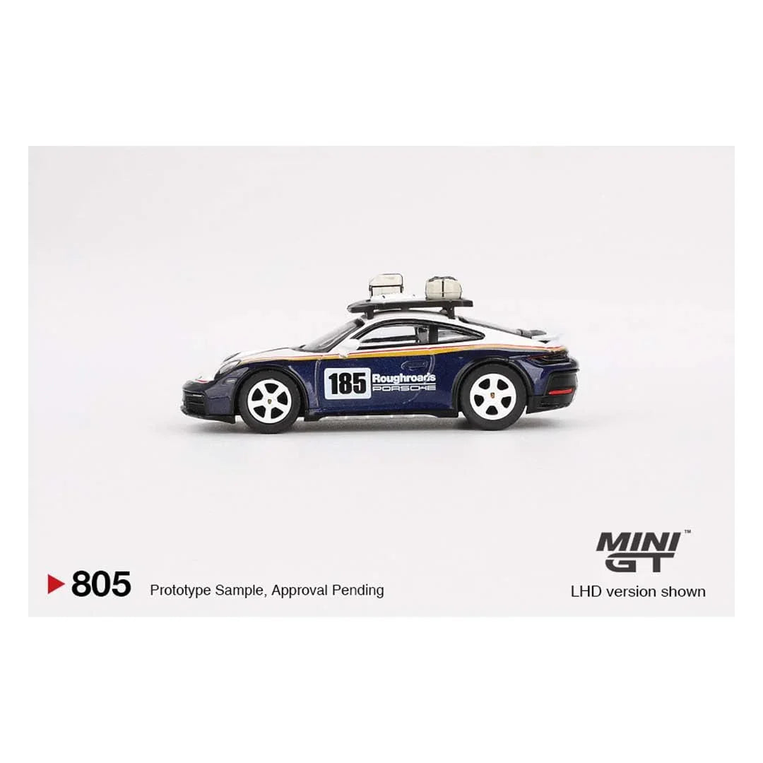 Mini GT Die Cast Collectrors Model Cars: (Porsche 911 Dakar Rallye Design Package White/Gentian Blue Metallic) - Jaiman Toys