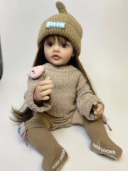 Lifelike Reborn Baby Girl Doll – Toddler with Realistic Sound & Brown Hair