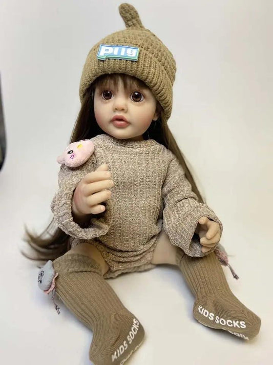 Lifelike Reborn Baby Girl Doll – Toddler with Realistic Sound & Brown Hair