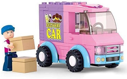 Sluban Girl's Dream Delivery Van Building Block Set M38-B0520 | 102 Pieces | Mini Delivery Truck Construction Toy with Figures | Educational Building Set for Kids