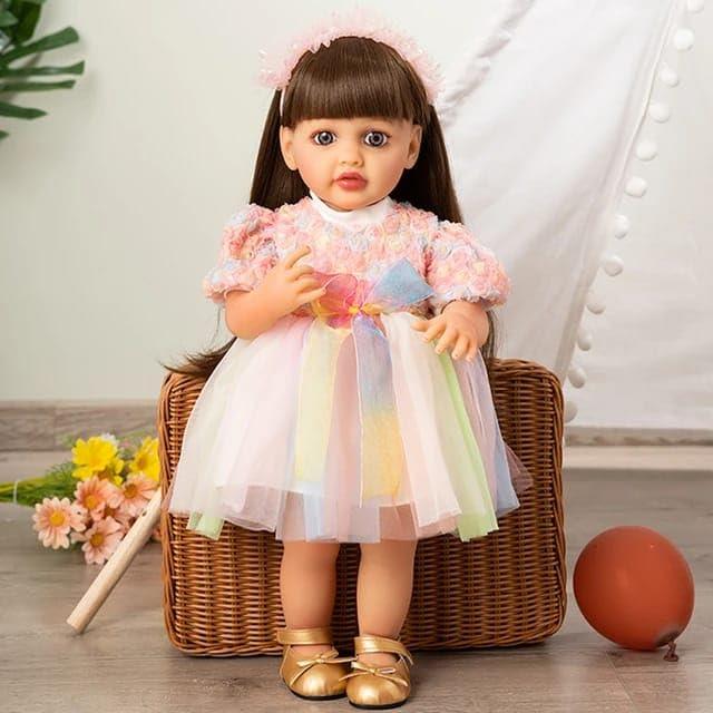 Lifelike Reborn Baby Girl Doll – Toddler with Realistic Sound & Multicolor Dress