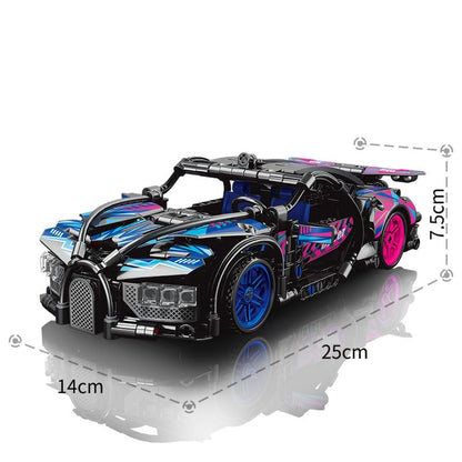 ThinkerPlace 1:18 DIY Blocks Pull-Back Car – Black & Blue | Buildable STEM Construction Racing Toy for Kids 8+