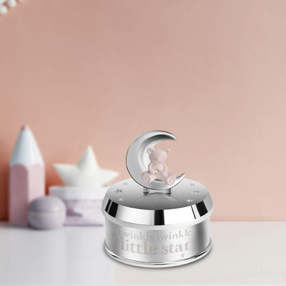 Momentz Twinkle Twinkle Little Star Baby Keepsake Box | Silver Decorative Trinket Box with Teddy Bear & Moon Design