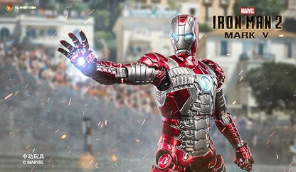 ZD Toys Marvel 1:10 Scale Iron Man Mark V – Hall of Armor Set (Set of 7) | Light-Up Action Figures