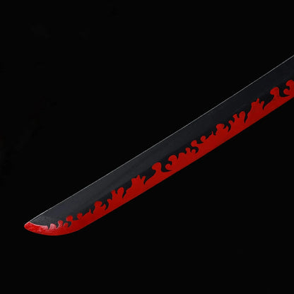 Demon Slayer Rengoku Kyojuro Samurai Sword – Flame Pillar Wooden Katana With Light Effect | Anime Cosplay Prop Sword for Kids & Collectors (Black & Red Blade)