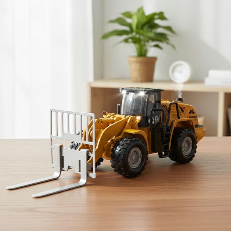 ThinkerPlace Metal Forklift with Light, Sound & Spray | Heavy-Duty Friction Powered Construction Vehicle Toy