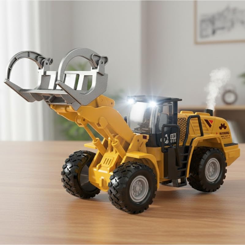 ThinkerPlace Metal Timber Grab with Light, Sound & Spray | Heavy-Duty Friction Powered Log Grab Construction Vehicle Toy