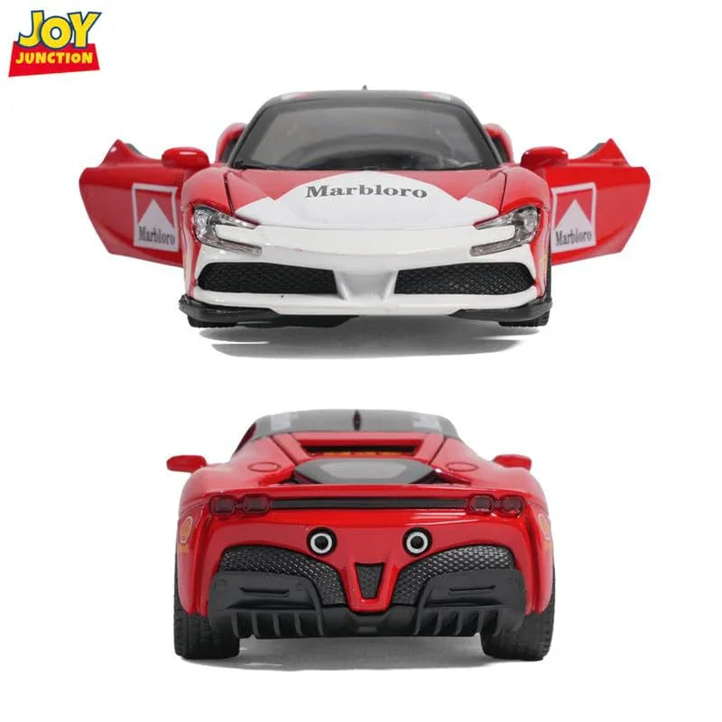 JOY JUNCTION Ferrari Marlboro 1:32 Alloy Die-Cast Model Car – Pull Back Toy Car with Openable Doors, Light & Music (Multicolor) - Jaiman Toys