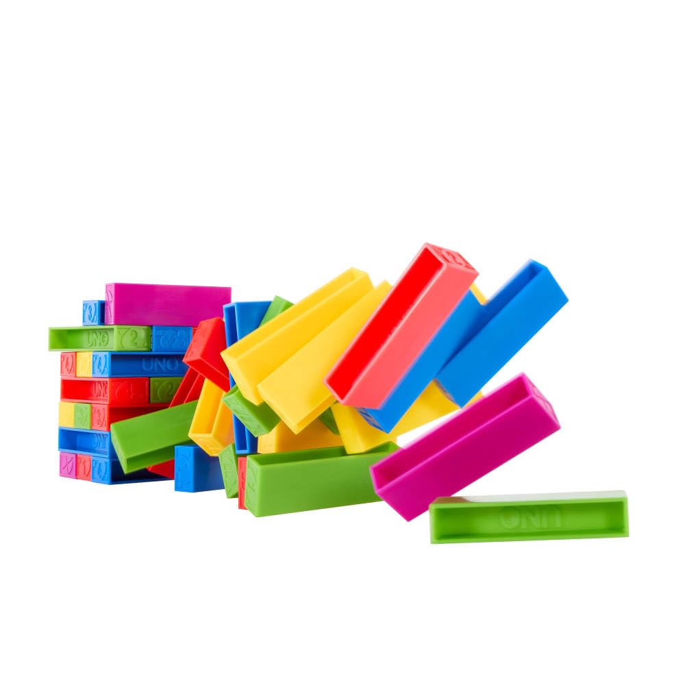 Mattel Games UNO Stacko – 45 Colored Stacking Blocks with Loading Tray | Family Party Game