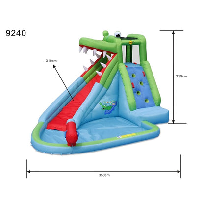 Happy Hop Crocodile Inflatable Water Slide Pool with Climbing Wall & Splash Area | Kids Wet & Dry Water Park | Ages 3+
