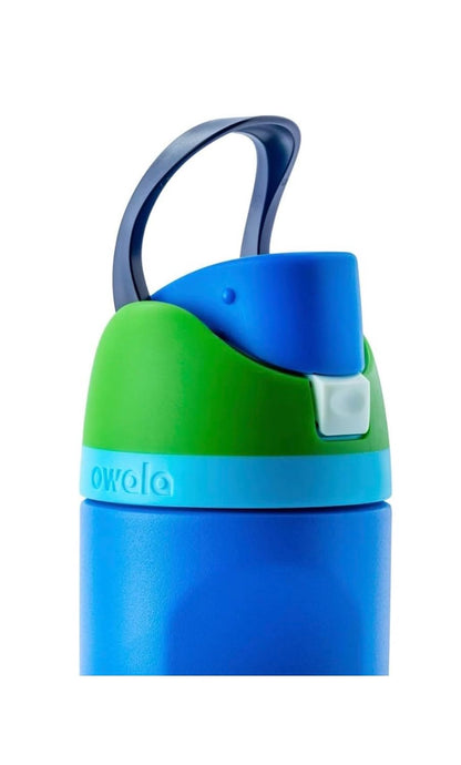 Owala FreeSip 16 oz / 475 ml Insulated Stainless Steel Water Bottle with Built-In Straw, Push-Button Lid & Carry Loop – Blue & Green