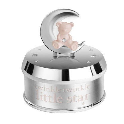 Momentz Twinkle Twinkle Little Star Baby Keepsake Box | Silver Decorative Trinket Box with Teddy Bear & Moon Design
