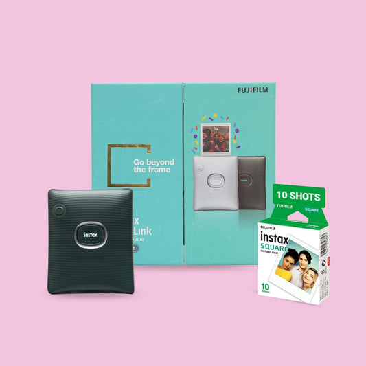 Fujifilm Instax Square Link Smartphone Instant Photo Printer+ 10 Films –Starter Kit, - 2 Color Options