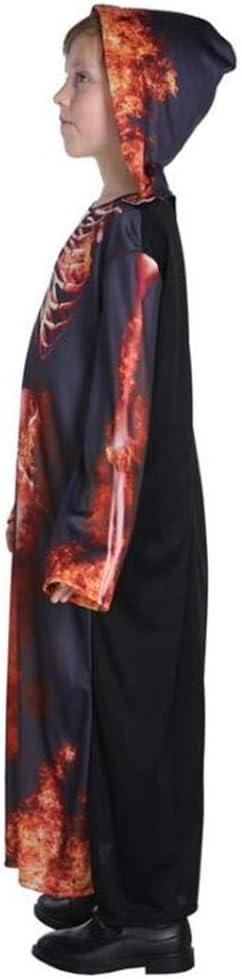 Kids’ Red Skeleton Hooded Robe Halloween Costume – Flame Skull Cosplay Outfit