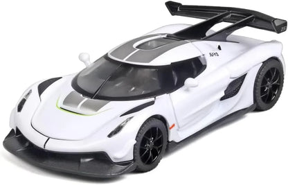1:32 Koenigsegg Jesko Die-Cast Metal Model Car – Pull Back Toy Car with Openable Doors, Light & Music (White) - Jaiman Toys