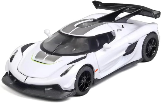 1:32 Koenigsegg Jesko Die-Cast Metal Model Car – Pull Back Toy Car with Openable Doors, Light & Music (White) - Jaiman Toys