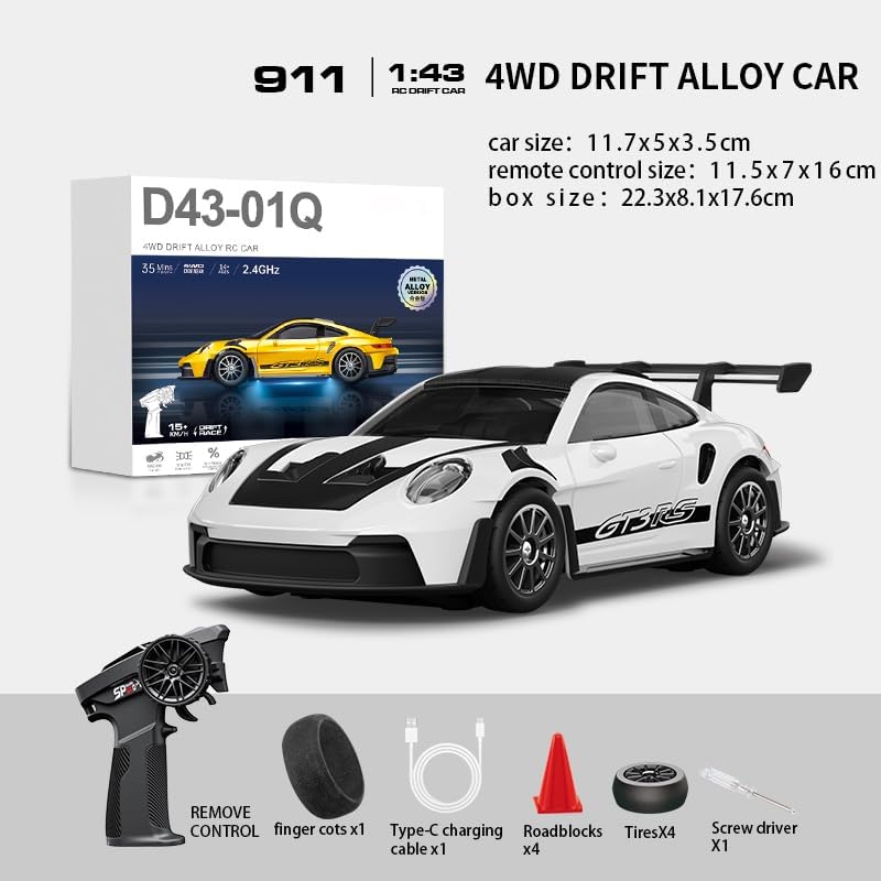 Hstar 1:43 RC Drift Car 2.4GHz 4WD Alloy 20 km/h High-Speed RC Racing Car with Gyro