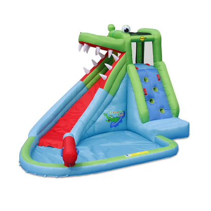 Happy Hop Crocodile Inflatable Water Slide Pool with Climbing Wall & Splash Area | Kids Wet & Dry Water Park | Ages 3+