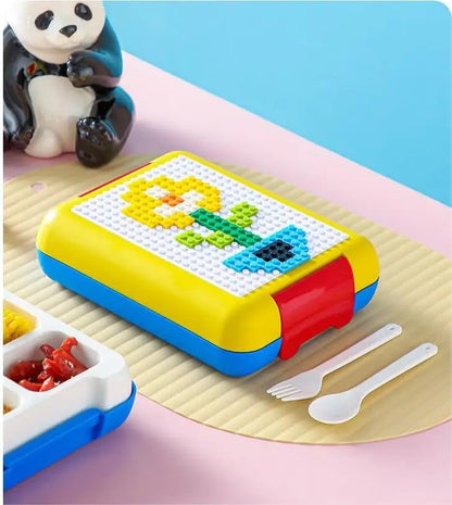 Kids DIY Pixel Art Lunch Box with Building Block Design Lid, 1.1L Capacity | Creative School Tiffin Box