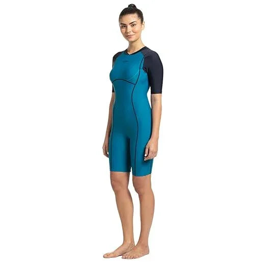 Speedo Women's Endurance Essential Splice Kneesuit Swimwear – Nordic Teal & True Navy | Training & Fitness Swimwear - Jaiman Toys