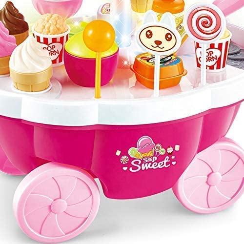 Simarr Kids Ice Cream Cart Playset with Accessories – Pretend Play Dessert Trolley with Popsicles, Cones & Candy Toys