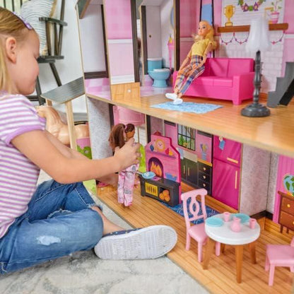 Windmill Elevator 2-in-1 Wooden Barn & Dollhouse with Horse and Lights & Sounds, Over 3 Feet Tall, Pink