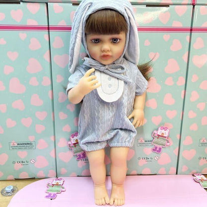 Lifelike Reborn Baby Girl Doll – Toddler with Realistic Sound & Brown Hair And  Light Grey outfit
