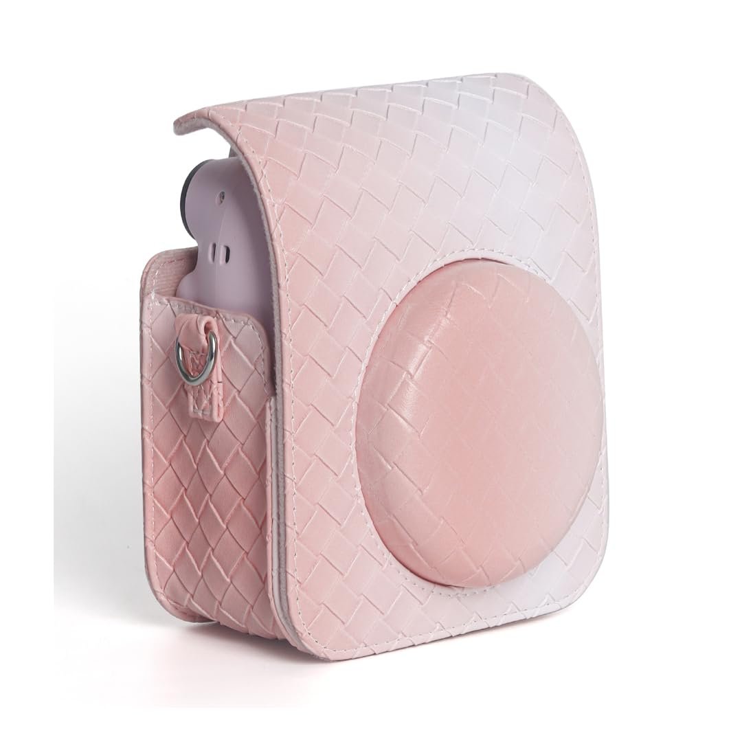 Fujifilms Instax Mini 12 Instant Camera PU Leather Case! Rain Proof Soft Camera Protective Case with Shoulder Strap - Blossom Pink