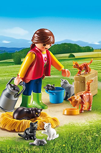(Box Damaged) Playmobil 6139 Country Woman with Cat Family Playset | Farm Animal Toy with Woman Figure, 6 Cats & Accessories | Creative Role Play Toy for Kids Ages 4-10 Years | Multicolor