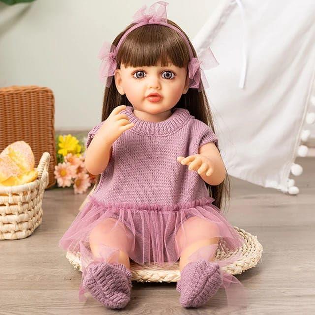 Lifelike Reborn Baby Girl Doll – Toddler with Realistic Sound & Brown Hair
