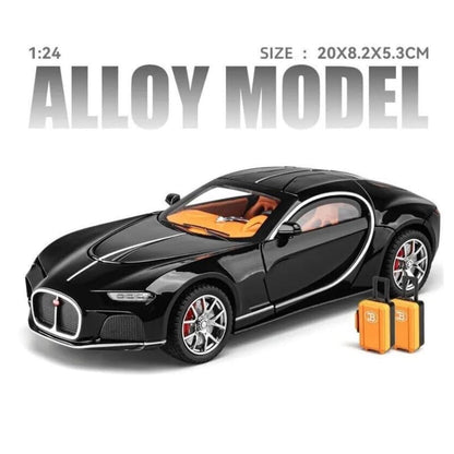 Joy Junction Bugatti Chiron Atlantic 1:24 Scale Die-Cast Model Car with Sound, Light & Pull Back Action – Premium Metal Collectible (Black)