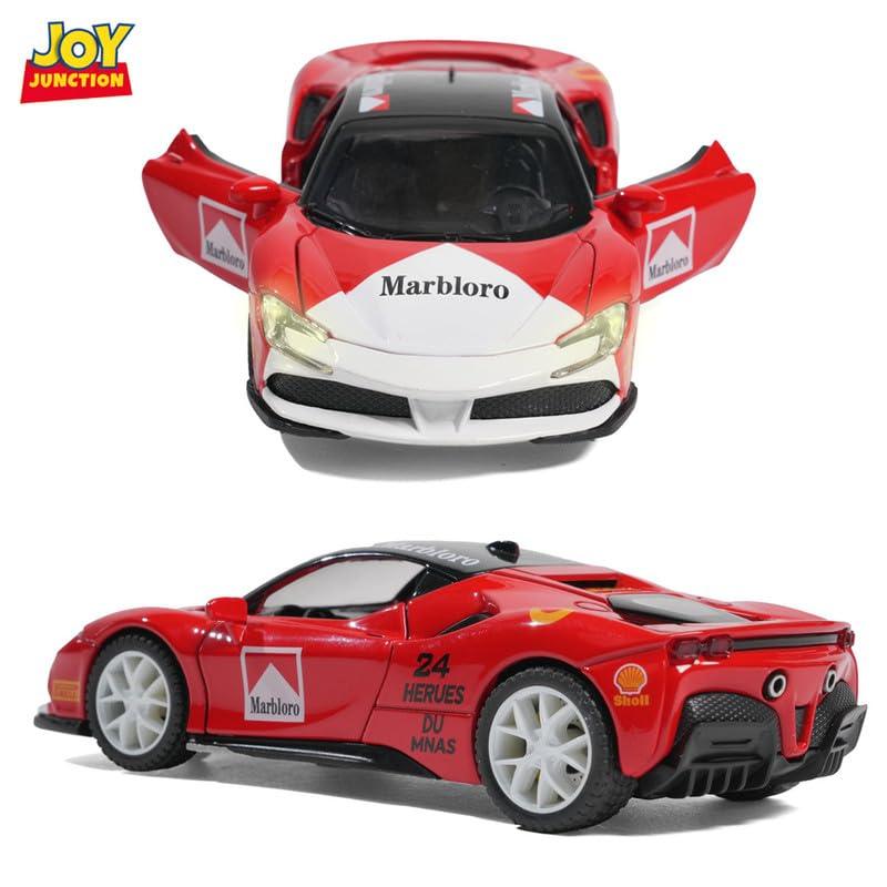 JOY JUNCTION Ferrari Marlboro 1:32 Alloy Die-Cast Model Car – Pull Back Toy Car with Openable Doors, Light & Music (Multicolor) - Jaiman Toys