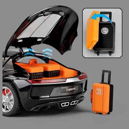 Joy Junction Bugatti Chiron Atlantic 1:24 Scale Die-Cast Model Car with Sound, Light & Pull Back Action – Premium Metal Collectible (Black)