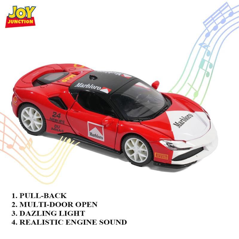 JOY JUNCTION Ferrari Marlboro 1:32 Alloy Die-Cast Model Car – Pull Back Toy Car with Openable Doors, Light & Music (Multicolor) - Jaiman Toys
