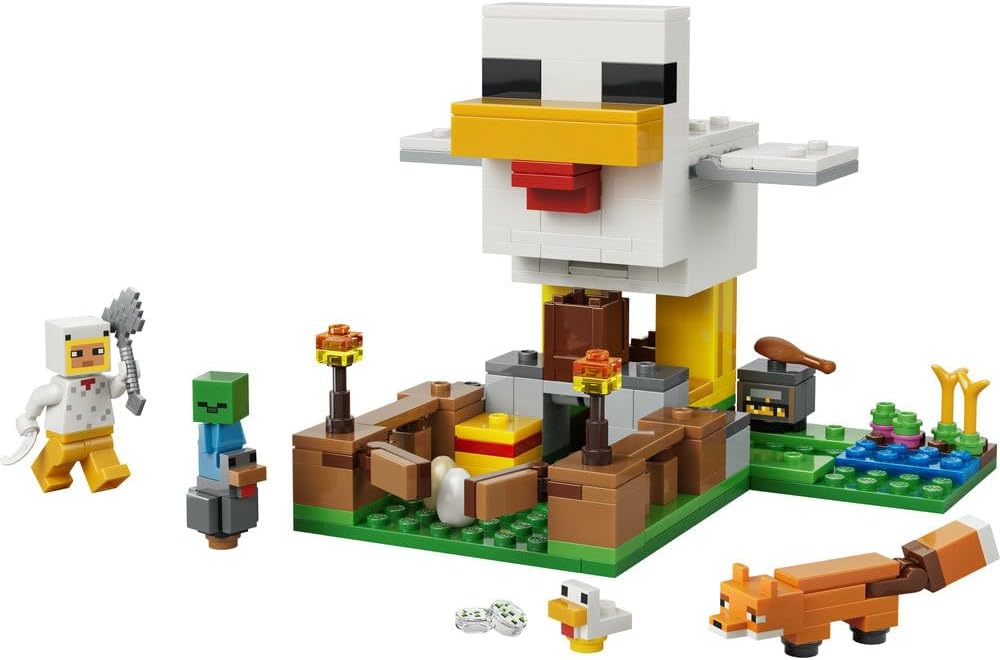 LEGO - 21585 Minecraft Chicken Farm - Building Toy w/a Chicken Fan Minifigure, Baby Zombie & Fox Mob Figures - Gamer Gift for 7+ Year Old Boys & Girls