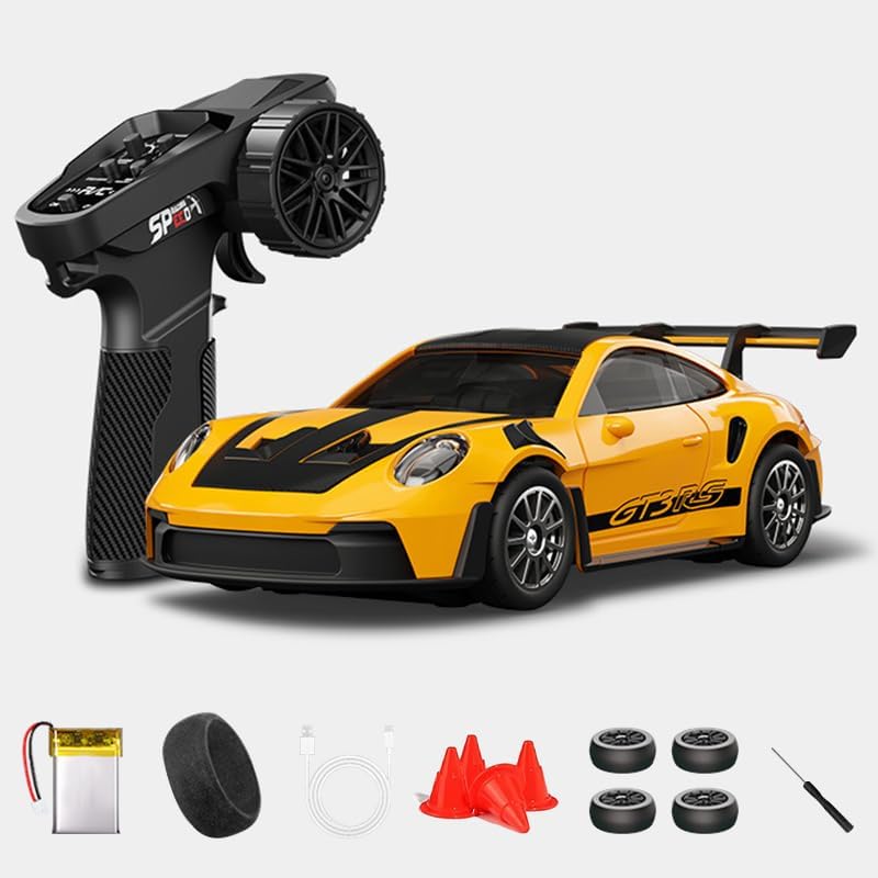 Hstar 1:43 RC Drift Car  2.4GHz 4WD Alloy 20 km/h High-Speed RC Racing Car with Gyro – (Yellow)