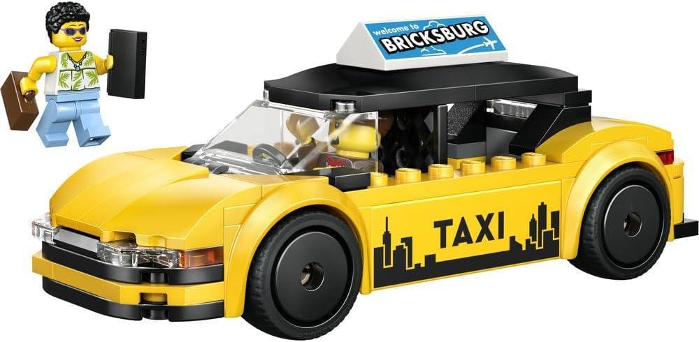 LEGO City 60487 Yellow Taxi Cab Toy - EV Car Model Kit w/ 2 Minifigures & Removable Roof - Fine Motor Skills Set - Small Birthday Gift Idea for 5+ Year Old Boys