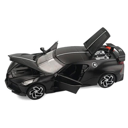 Joy Junction Bugatti La Voiture Noire 1:32 Scale Die-Cast Model Car with Sound & Light – Pull Back Metal Hypercar Toy for Collectors