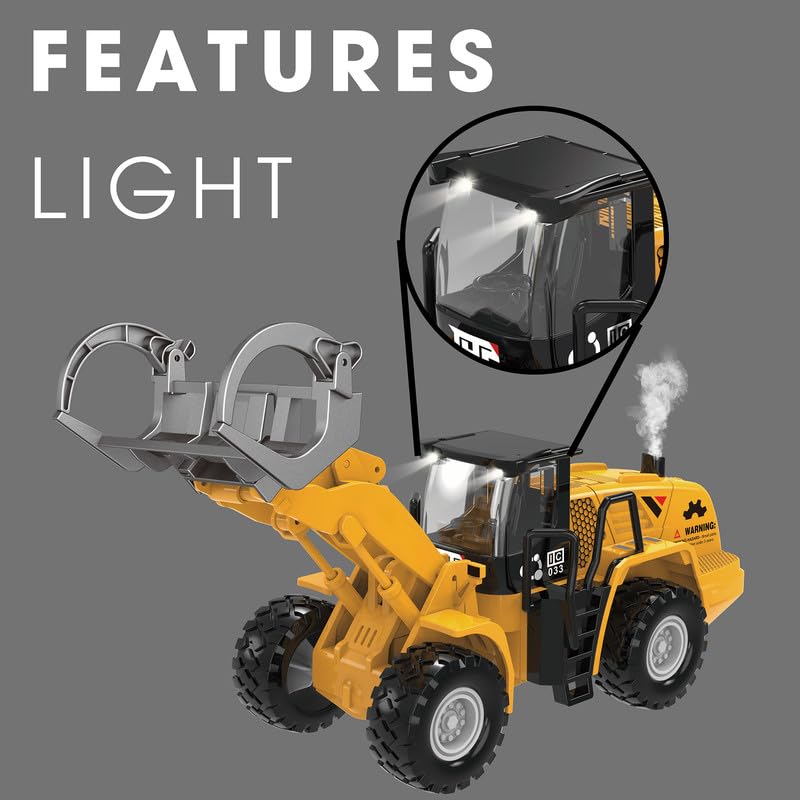 ThinkerPlace Metal Timber Grab with Light, Sound & Spray | Heavy-Duty Friction Powered Log Grab Construction Vehicle Toy