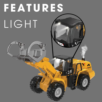 ThinkerPlace Metal Timber Grab with Light, Sound & Spray | Heavy-Duty Friction Powered Log Grab Construction Vehicle Toy