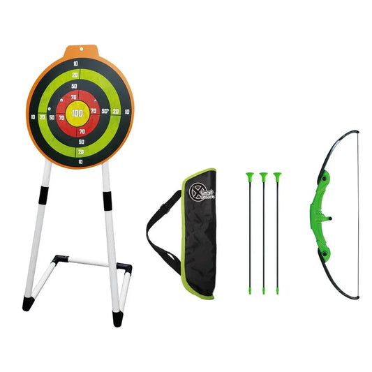 Innov8 Kids Archery Set with Target Stand, Adjustable Bow, 3 Arrows and Carry Bag, Green and Orange - Jaiman Toys