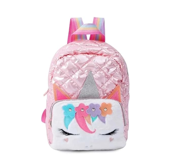 Unicorn Glitter Kids Backpack – Cute Quilted School Bag for Girls with Rainbow Straps