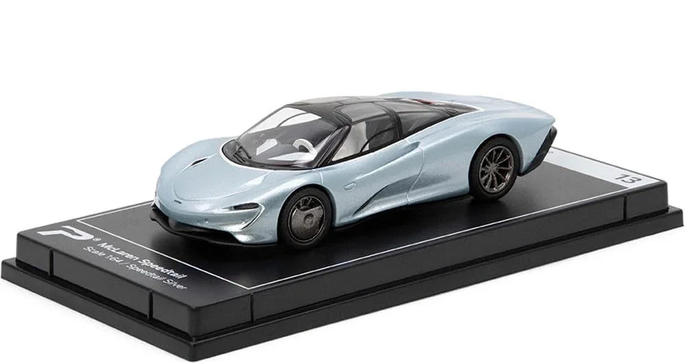 PosterCars 1:64 McLaren Speedtail – Speedtail Silver – Acrylic Box | Hypercar League Collection #13 - Jaiman Toys