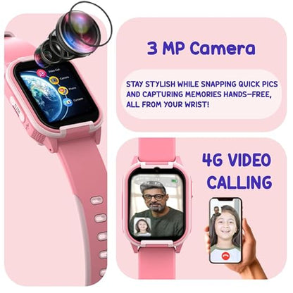 Spiky Gnome 4G Video Calling Smartwatch for Kids – Pink | GPS, SOS, HD Camera- 3 Color Options