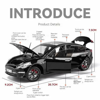 Joy Junction 1:24 Scale Tesla Model 3 Die-Cast Car Model with Sound & Light – Pull Back Metal Collectible Toy Car (Black)